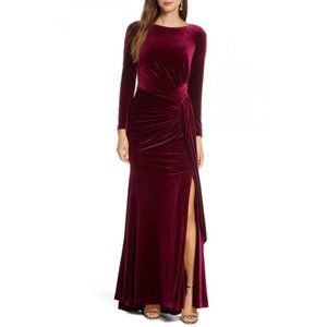 VELVET DRAPE-DETAIL GOWN